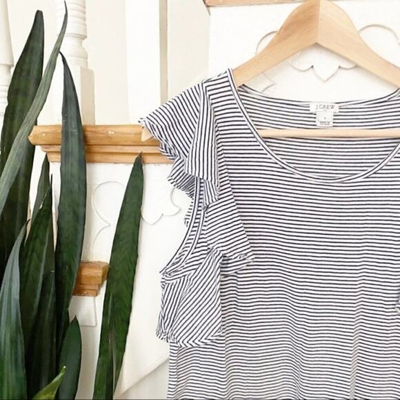 J.Crew striped ruffle shoulders mini dress sz S - Picture 3 of 7